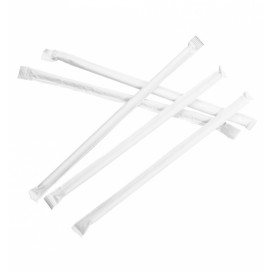 Paper Straw Straight White Wrapped whit a White Sleeve Ø0,6cm 21cm (6000 Units)