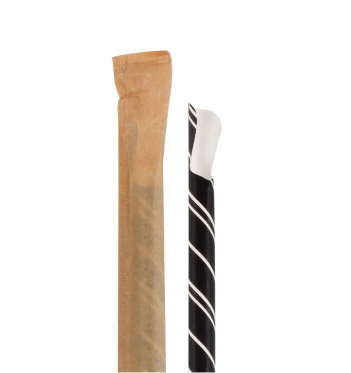 Paper Straw Straight Spoon Black Wrapped White Sleeve Ø0,8cm 21cm (100 Units) Paper Straw Straight Spoon Black Wrapped White Sleeve Ø0,8cm 21cm (100 Units)