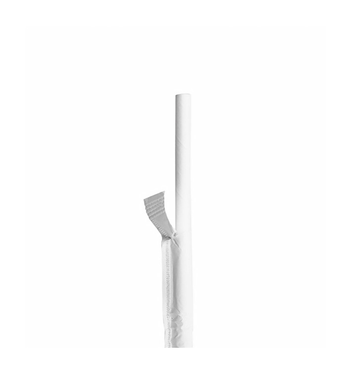 Paper Straw Straight White Wrapped With a White Sleeve Ø8mm 20cm (100 Units) Paper Straw Straight White Wrapped With a White Sleeve Ø8mm 20cm (100 Units)