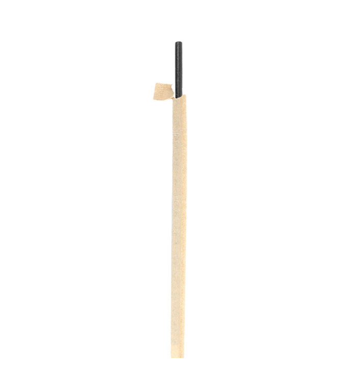 Paper Straw Straight Black Wrapped With a Kraft Sleeve Ø8mm 20cm (3.000 Units) Paper Straw Straight Black Wrapped With a Kraft Sleeve Ø8mm 20cm (3.000 Units)