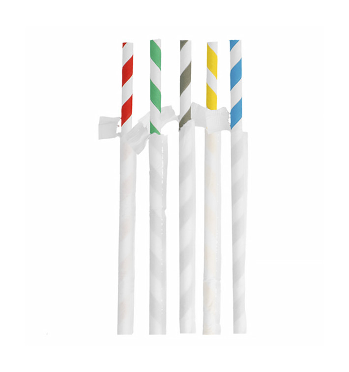 Paper Straw Straight Striped Wrapped With a Kraft Sleeve Ø8mm 23,5cm (3.000 Units) Paper Straw Straight Striped Wrapped With a Kraft Sleeve Ø8mm 23,5cm (3.000 Units)