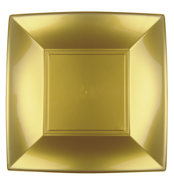 Plastic Plate Flat Gold "Nice" PP 18 cm (12 Units) 