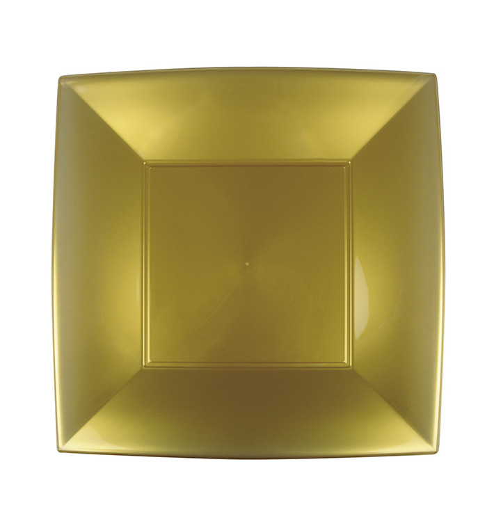 Plastic Plate Flat Gold "Nice" PP 29 cm (144 Units) Plastic Plate Flat Gold "Nice" PP 29 cm (144 Units)