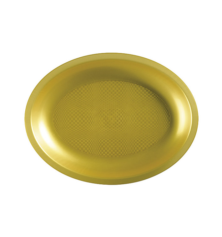 Plastic Platter Microwavable Oval Shape Gold "Round" 25,5x19 cm (25 Units) Plastic Platter Microwavable Oval Shape Gold "Round" 25,5x19 cm (25 Units)