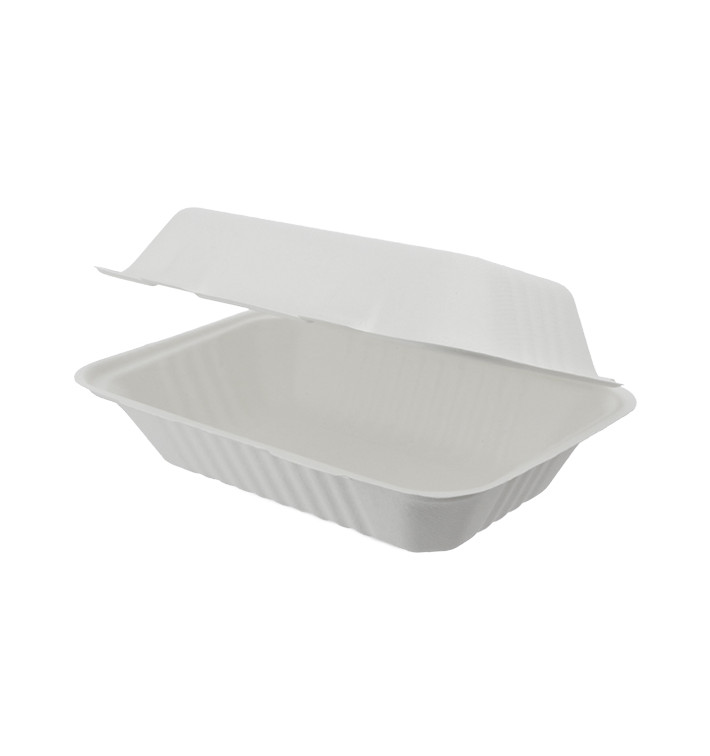 Sugarcane Hinged Container "Menu Box" White 15x22x5cm (50 Units) Sugarcane Hinged Container "Menu Box" White 15x22x5cm (50 Units)