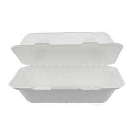 Sugarcane Hinged Container "Menu Box" White 15x22x5cm (50 Units) 