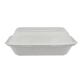 Sugarcane Hinged Container "Menu Box" White 15x22x5cm (50 Units) 