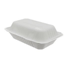 Sugarcane Hinged Container "Menu Box" White 15x22x5cm (50 Units) 