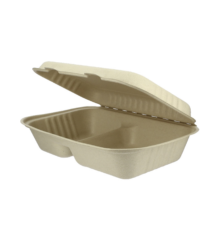 Sugarcane Hinged Container "Menu Box" 2 Compartments 22,5x16,5x6,4cm (500 Units) Sugarcane Hinged Container "Menu Box" 2 Compartments 22,5x16,5x6,4cm (500 Units)