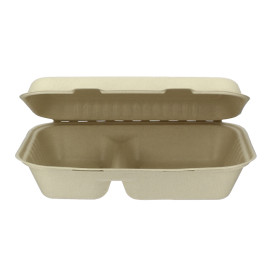 Sugarcane Hinged Container "Menu Box" 2 Compartments 22,5x16,5x6,4cm (50 Units) 