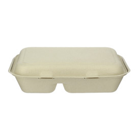 Sugarcane Hinged Container "Menu Box" 2 Compartments 22,5x16,5x6,4cm (50 Units) 