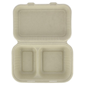 Sugarcane Hinged Container "Menu Box" 2 Compartments 22,5x16,5x6,4cm (50 Units) 