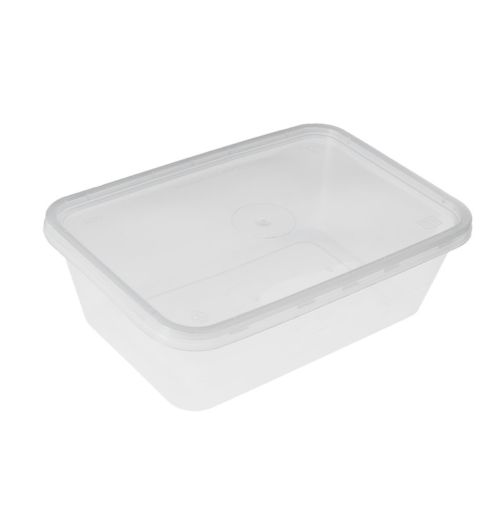 Plastic Container and Plastic Lid PP Rectangular Shape 750ml (50 Units)