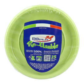 Reusable Plate Flat Economic PS Yellow Green Ø17cm (25 Units) 