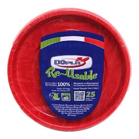 Reusable Plate Flat Economic PS Red Ø17cm (25 Units) 