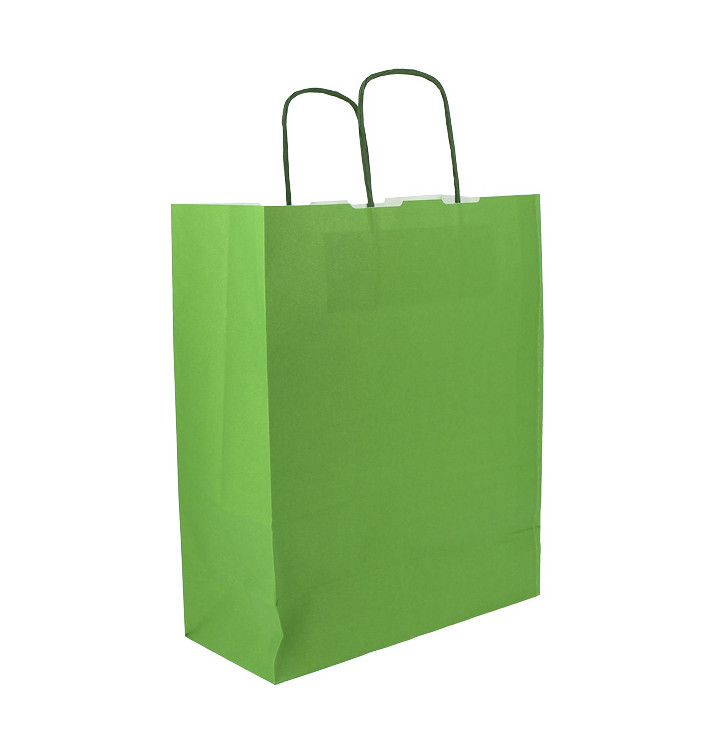 Paper Bag with Handles Green 100g/m² 25+11x31cm (200 Units)