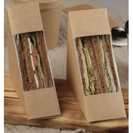 Paper Take-Out Container with Window Kraft Triple Sandwich 125x75x125mm (500 Units)