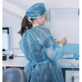 Disposable Lab Coat TST PP Back Closure Tie Belt Blue XL (10 Units) 