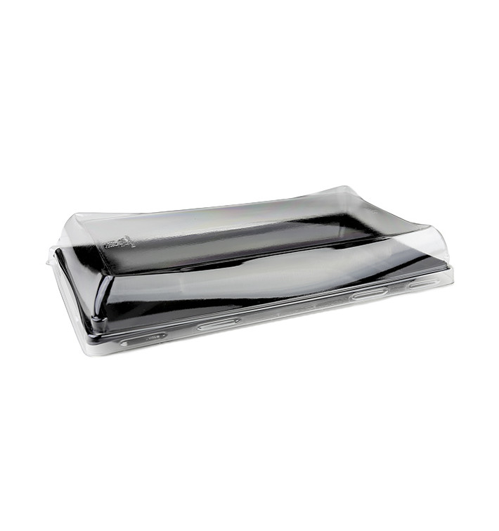Plastic Tray with Lid Black 12x22cm (120 Uds) Plastic Tray with Lid Black 12x22cm (120 Uds)