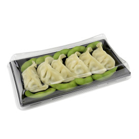 Plastic Tray with Lid Black 12x22cm (120 Uds)