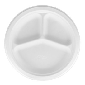 Paper Plate Wood Pulp Chinet White 3 Comp. 26 cm (540 Units)