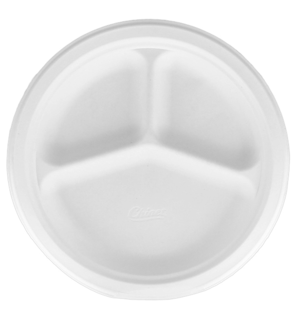Paper Plate Wood Pulp Chinet White 3 Comp. 26 cm (135 Units) 