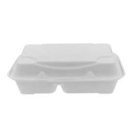 Sugarcane Hinged Container White 2C 23x15x7,5cm (50 Units)