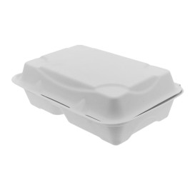 Sugarcane Hinged Container White 2C 23x15x7,5cm (50 Units)