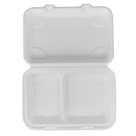 Sugarcane Hinged Container White 2C 23x15x7,5cm (50 Units)