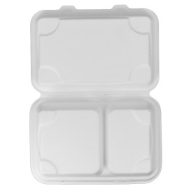 Sugarcane Hinged Container White 2C 23x15x7,5cm (50 Units)