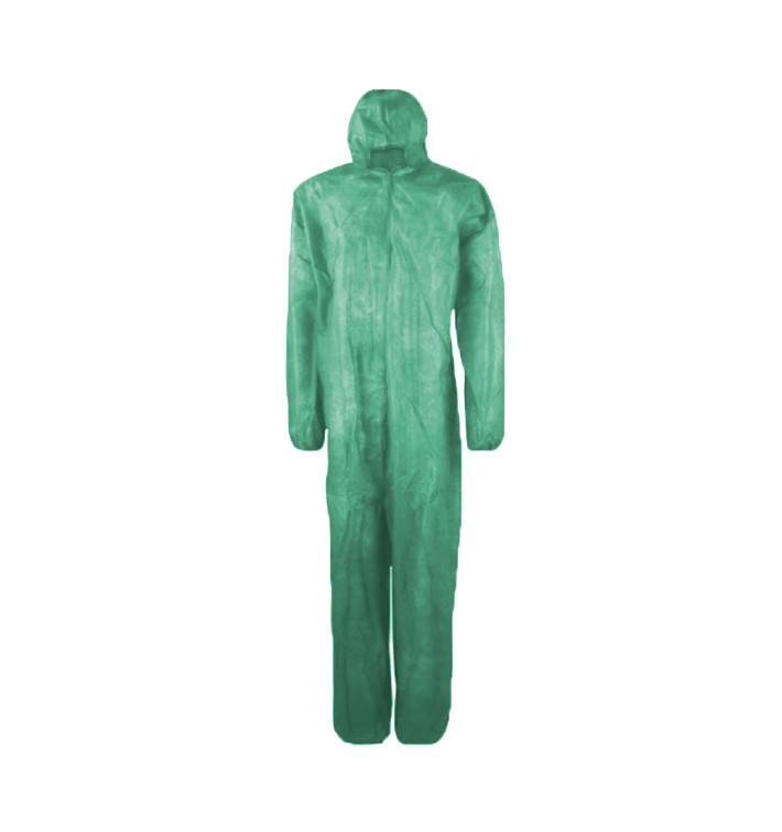 Disposable Plastic Coverall "TST" PP Hood Zipper Size XL Green (1 Unit) Disposable Plastic Coverall "TST" PP Hood Zipper Size XL Green (1 Unit)