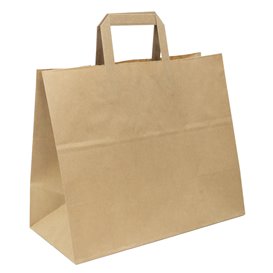 Paper Bag with Handles Kraft Flat 70g/m² 32+22x26cm (250 Units)