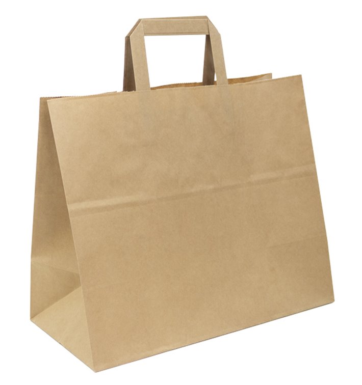 Paper Bag with Handles Kraft Flat 70g/m² 32+22x26cm (250 Units) Paper Bag with Handles Kraft Flat 70g/m² 32+22x26cm (250 Units)