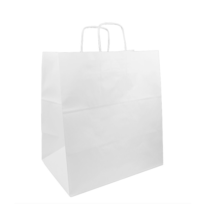 Paper Bag with Handles White 100g/m² 36+24x39cm (200 Units) Paper Bag with Handles White 100g/m² 36+24x39cm (200 Units)