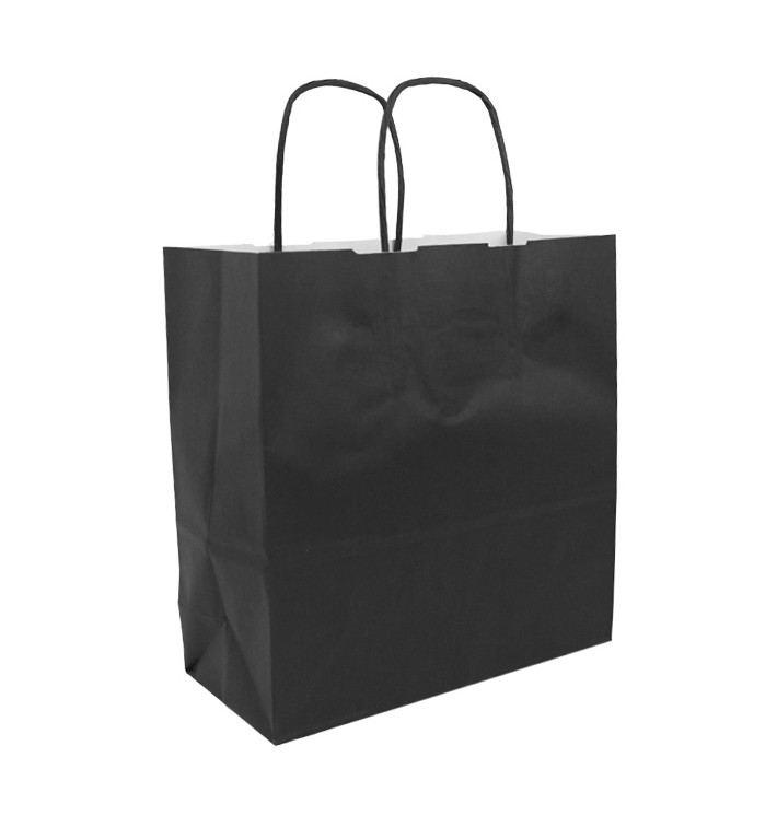 Paper Bag with Handles Kraft Black 100g/m² 22+9x23cm (250 Units) Paper Bag with Handles Kraft Black 100g/m² 22+9x23cm (250 Units)