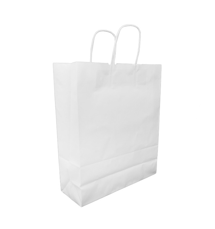 Paper Bag with Handles Kraft White 100g/m² 32+12x41cm (25 Units) 