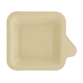 Sugarcane Plate with Handle Natural 11x11 cm (50 Units)