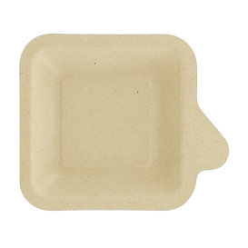 Sugarcane Plate with Handle Natural 11x11 cm (50 Units)