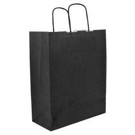Paper Bag with Handles Kraft Black 100g/m² 25+11x31cm (250 Units)