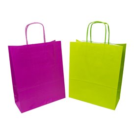 Paper Bag with Handles Green 100g/m² 22+9x23cm (25 Units)