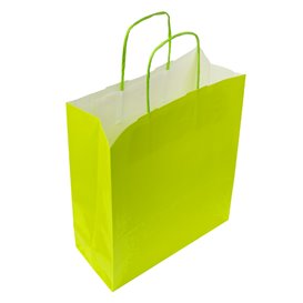 Paper Bag with Handles Green 100g/m² 22+9x23cm (25 Units)