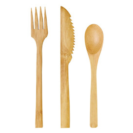 Bamboo Cutlery Kit: Fork + Knife + Spoon (50 Units)