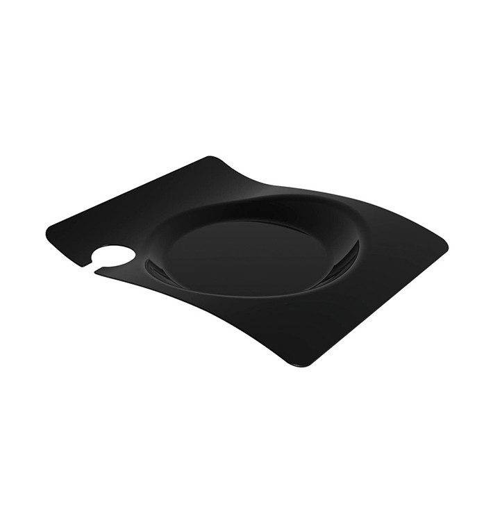 Plastic Plate with Glass Holder PS "Forma" Black 22x18 cm (12 Units) Plastic Plate with Glass Holder PS "Forma" Black 22x18 cm (12 Units)