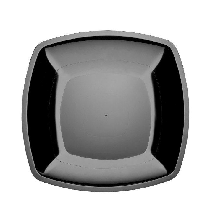 Plastic Plate Flat Black Square shape PS 30 cm (12 Units) Plastic Plate Flat Black Square shape PS 30 cm (12 Units)