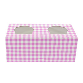 Paper Cupcake Box 2 Slots Pink 19,5x10x7,5cm (160 Units)