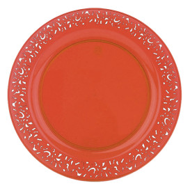 Plastic Plate Round shape "Lace" Orange 23cm (4 Units) 