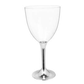 Plastic Stemmed Glass Wine Silver Chrome Removable Stem 300ml (40 Units)