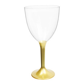 Plastic Stemmed Glass Wine Gold Removable Stem 300ml (40 Units)