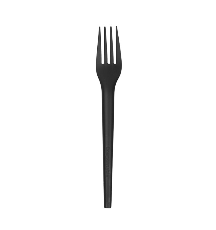 Cornstarch Fork Biodegradable CPLA Black 17cm (1.000 Units) Cornstarch Fork Biodegradable CPLA Black 17cm (1.000 Units)
