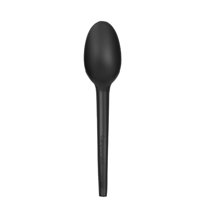 Cornstarch Spoon Biodegradable CPLA Black 16,5cm (25 Units) Cornstarch Spoon Biodegradable CPLA Black 16,5cm (25 Units)